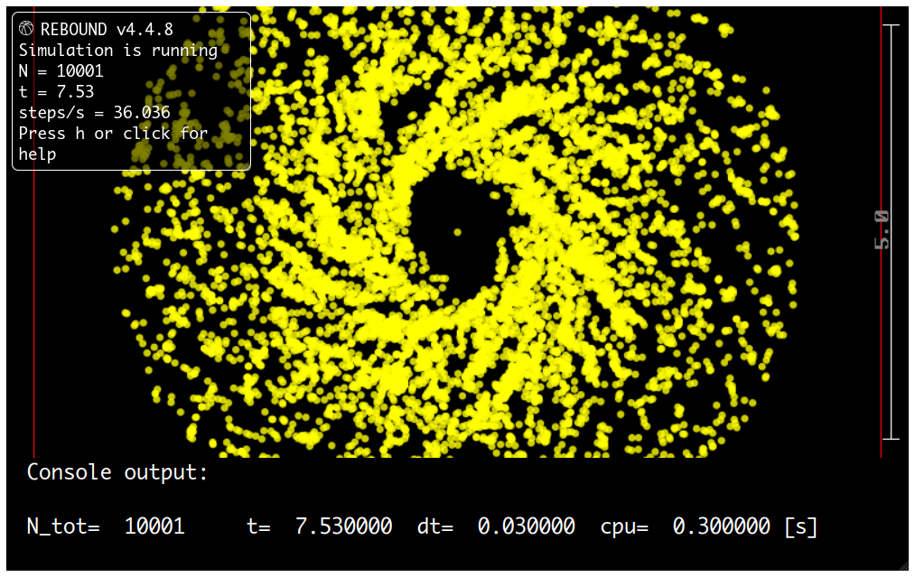 Screenshot of the gravitational simulation